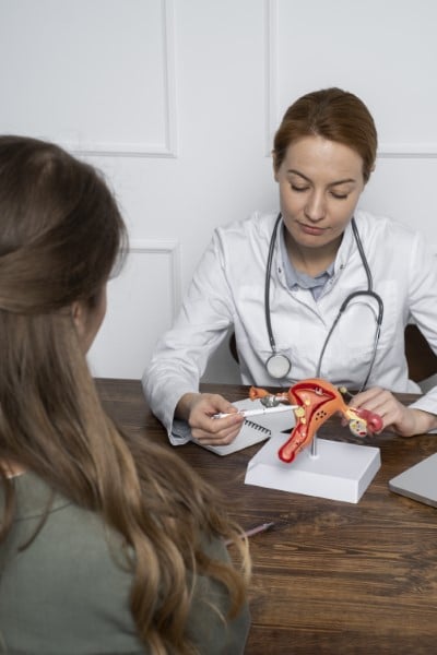 Clínica para abortar; Personal de clínica Ginecea proporcionando información sobre el procedimiento.